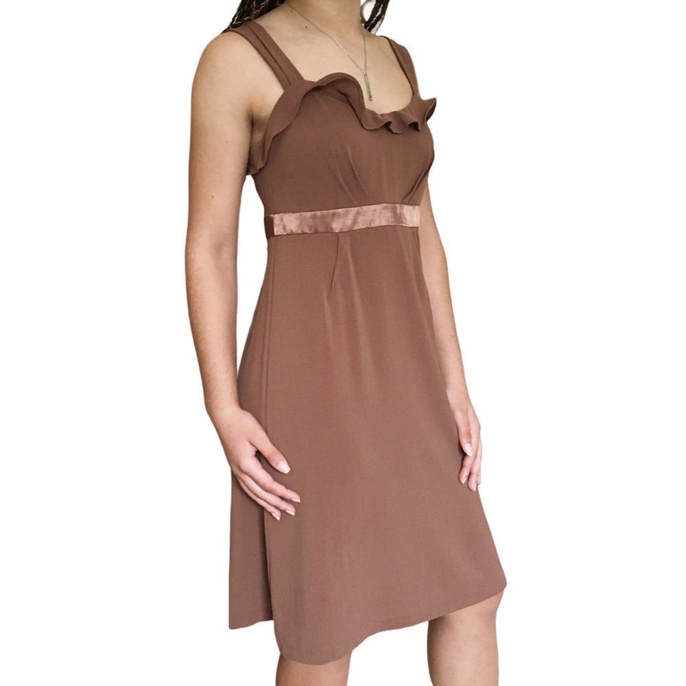 ESSENTIALS BY ABS RUFFLE BROWN DRESS SZ 6